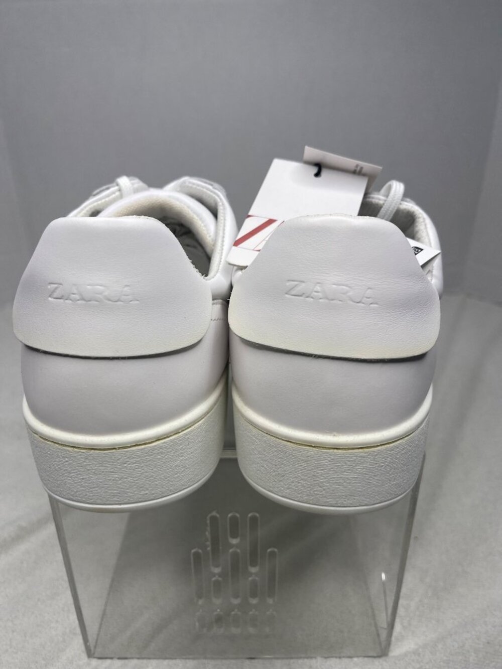 NWT Zara White Leather Lace-Up Sneakers Low-Top Casual Women 41/US 10 Comfort - Picture 2 of 10